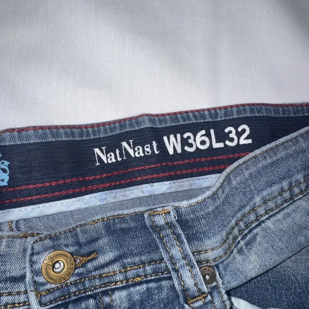 Nat Nast Jeans Mens 36x32 Blue Maverick Straight Dark Wash Faded Luxury Denim